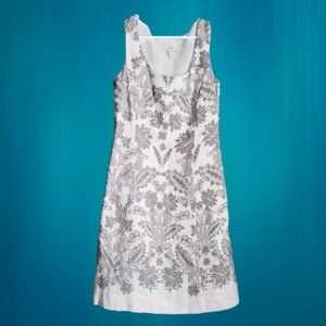 Ann Tylor LOFT Lined, Off White and Grey Floral Dress, Sleeveless, Women's XS